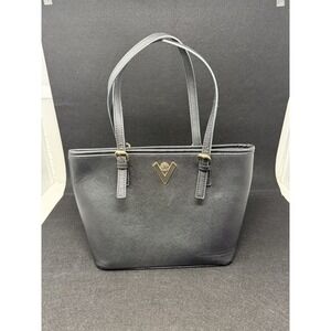 Orlandi Valentino Black Tote Handbag Gold Tone Logo Shoulder Bag Large Purse
